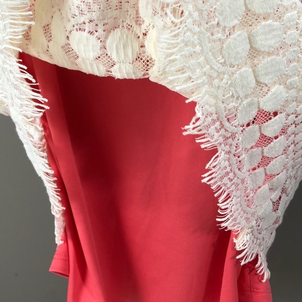 Eliza J Pinkish Orange Lace Overlay Shift Dress 6 - Picture 5 of 11